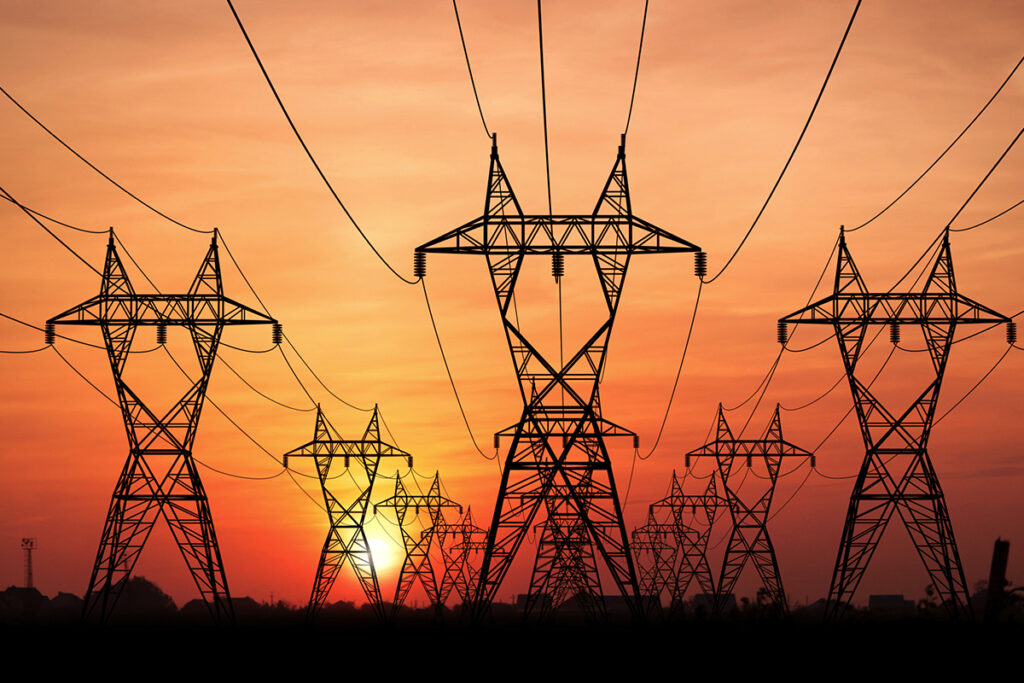 silhouette of high voltage power lines