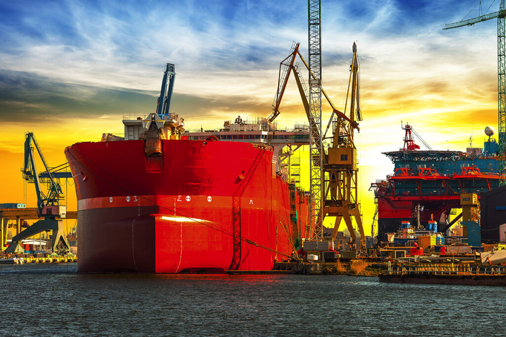 container ship at port loading cargo